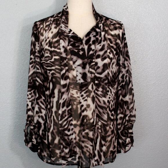 Jennifer Lopez Animal Print Blouse with Built in Scarf/Bow Size S - Picture 1 of 10